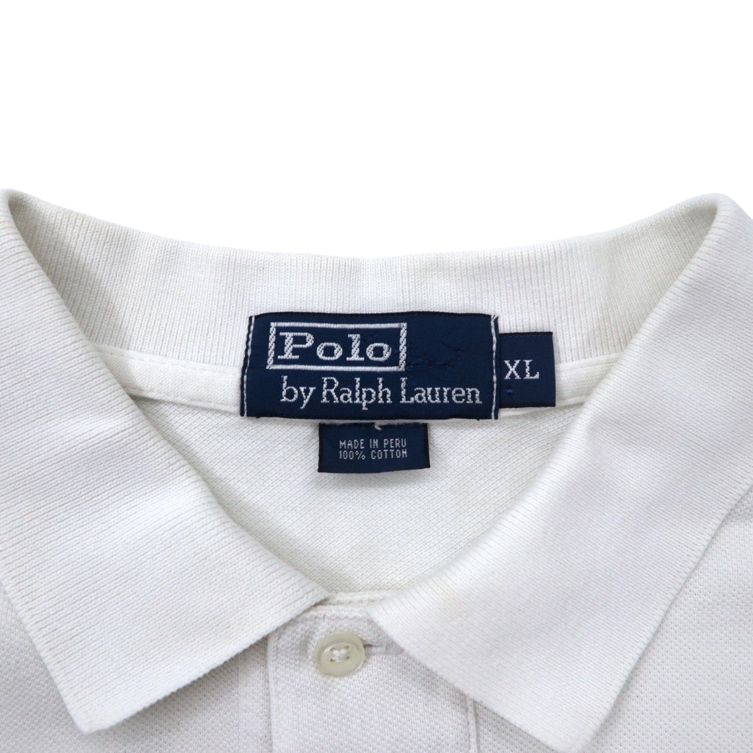 Polo by Ralph Lauren 90s Polo Shirt, XL, White, Cotton, Pique, Pony Embroidery, Made in Peru
