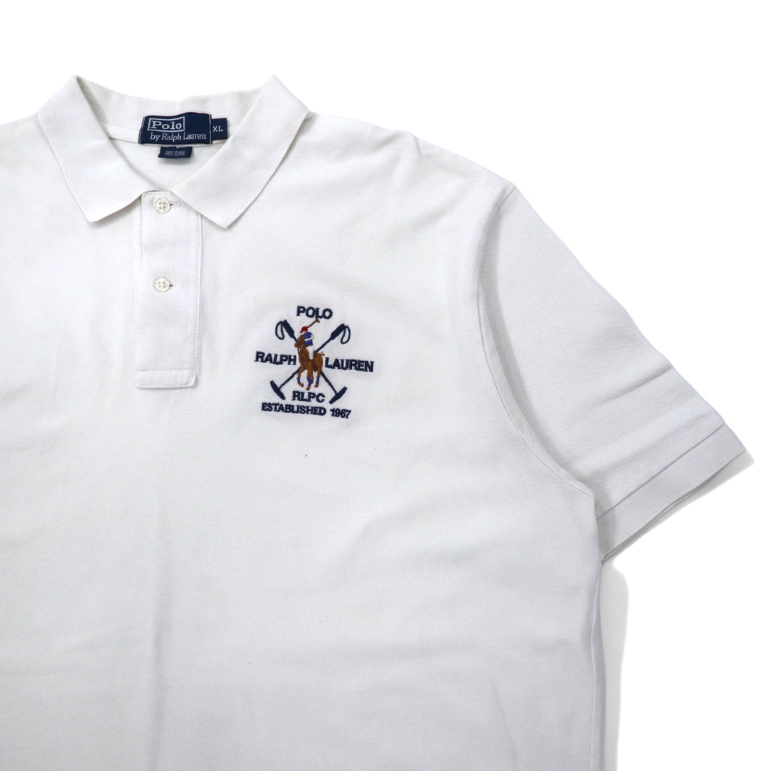 Polo by Ralph Lauren 90s Polo Shirt, XL, White, Cotton, Pique, Pony Embroidery, Made in Peru