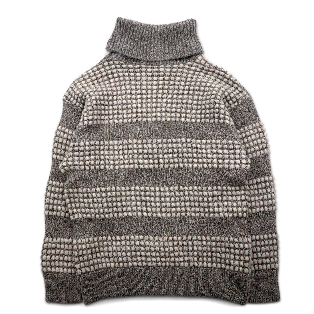 Made in France 90s New Man PARIS Turtleneck Waffle Knit Sweater L White Grey Acrylic Shoulder Button