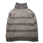 Made in France 90s New Man PARIS Turtleneck Waffle Knit Sweater L White Grey Acrylic Shoulder Button