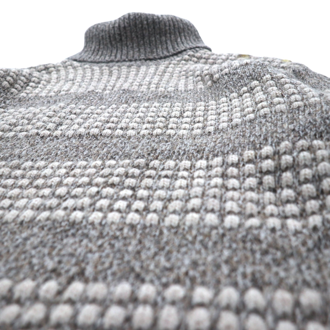 Made in France 90s New Man PARIS Turtleneck Waffle Knit Sweater L White Grey Acrylic Shoulder Button