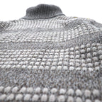 Made in France 90s New Man PARIS Turtleneck Waffle Knit Sweater L White Grey Acrylic Shoulder Button