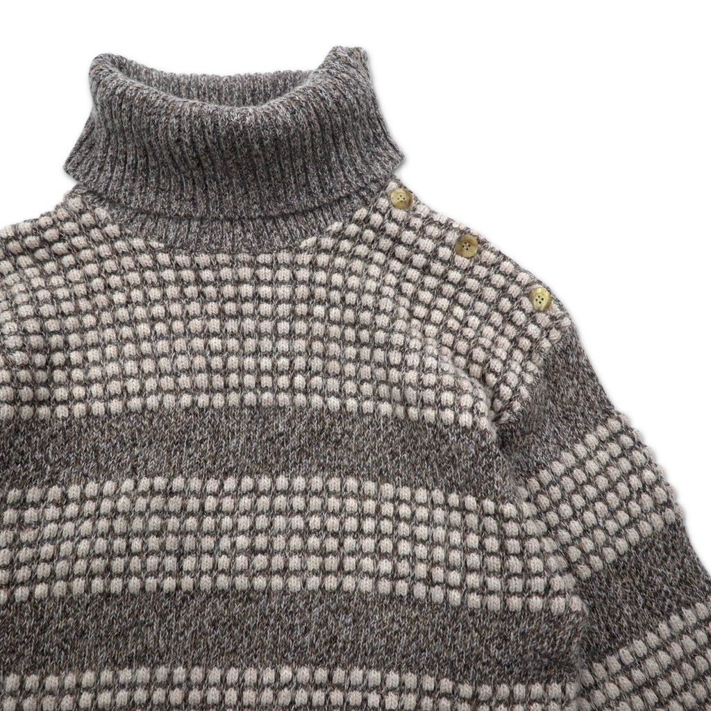 Made in France 90s New Man PARIS Turtleneck Waffle Knit Sweater L White Grey Acrylic Shoulder Button