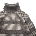 Made in France 90s New Man PARIS Turtleneck Waffle Knit Sweater L White Grey Acrylic Shoulder Button