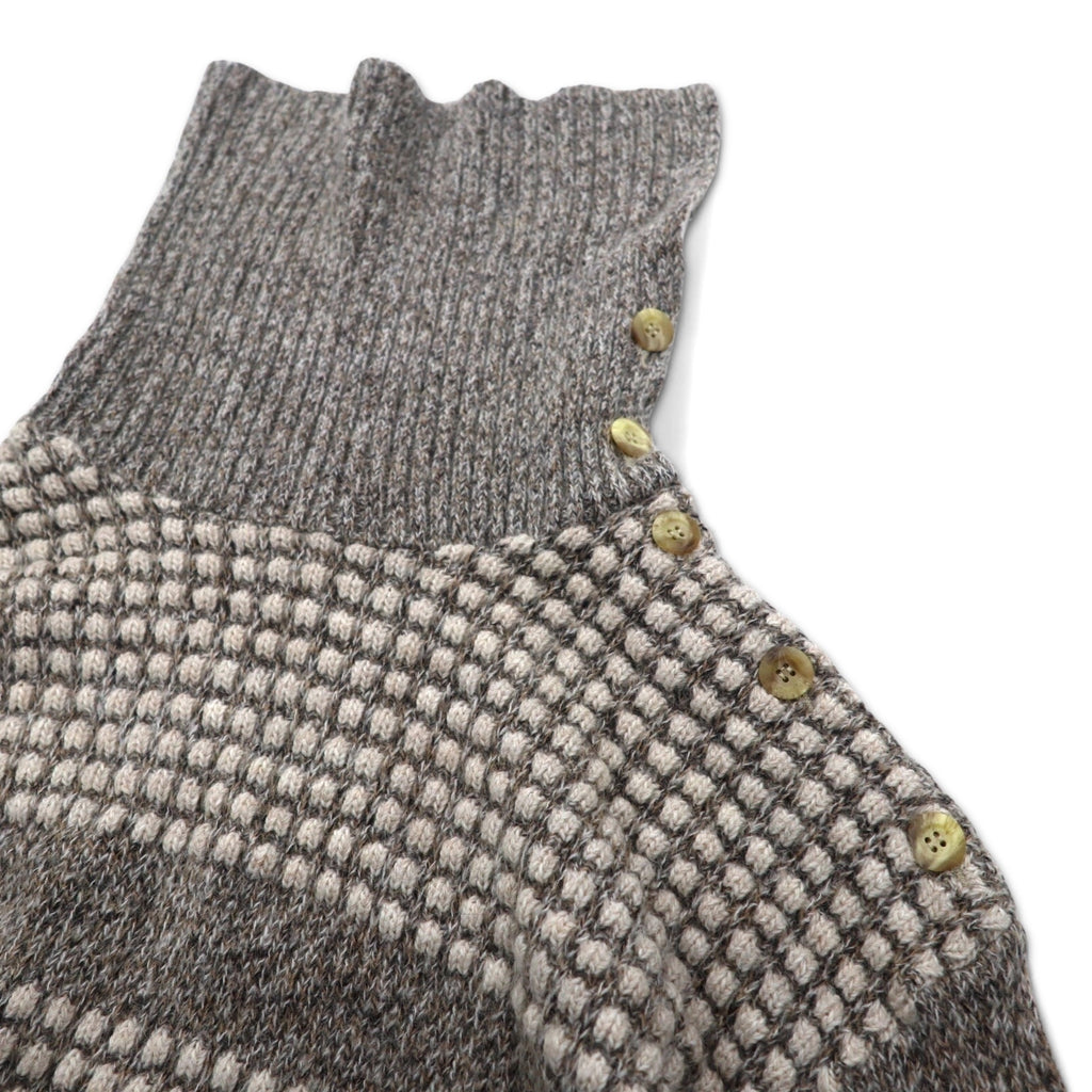 Made in France 90s New Man PARIS Turtleneck Waffle Knit Sweater L White Grey Acrylic Shoulder Button