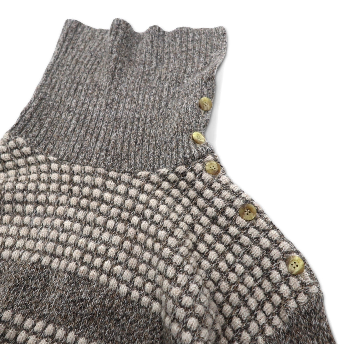 Made in France 90s New Man PARIS Turtleneck Waffle Knit Sweater L White Grey Acrylic Shoulder Button