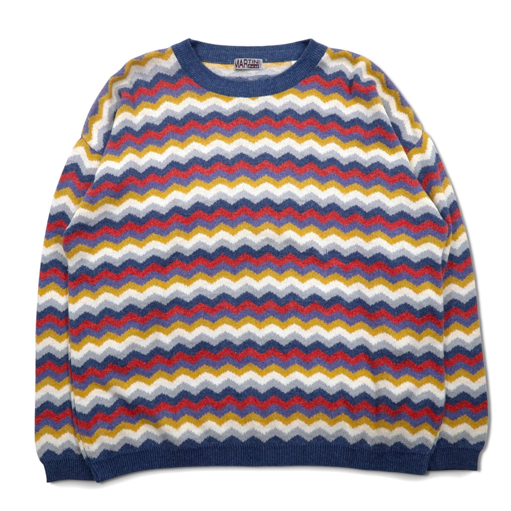 Vintage 90s Italy Made Retro Zigzag Pattern Sweater MARTINI Cotton Knit L Multicolor Border