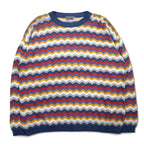 Vintage 90s Italy Made Retro Zigzag Pattern Sweater MARTINI Cotton Knit L Multicolor Border