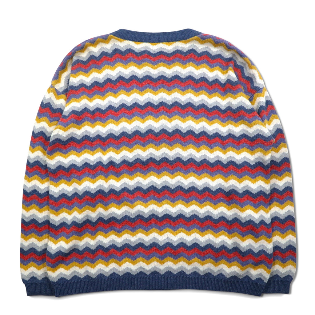 Vintage 90s Italy Made Retro Zigzag Pattern Sweater MARTINI Cotton Knit L Multicolor Border