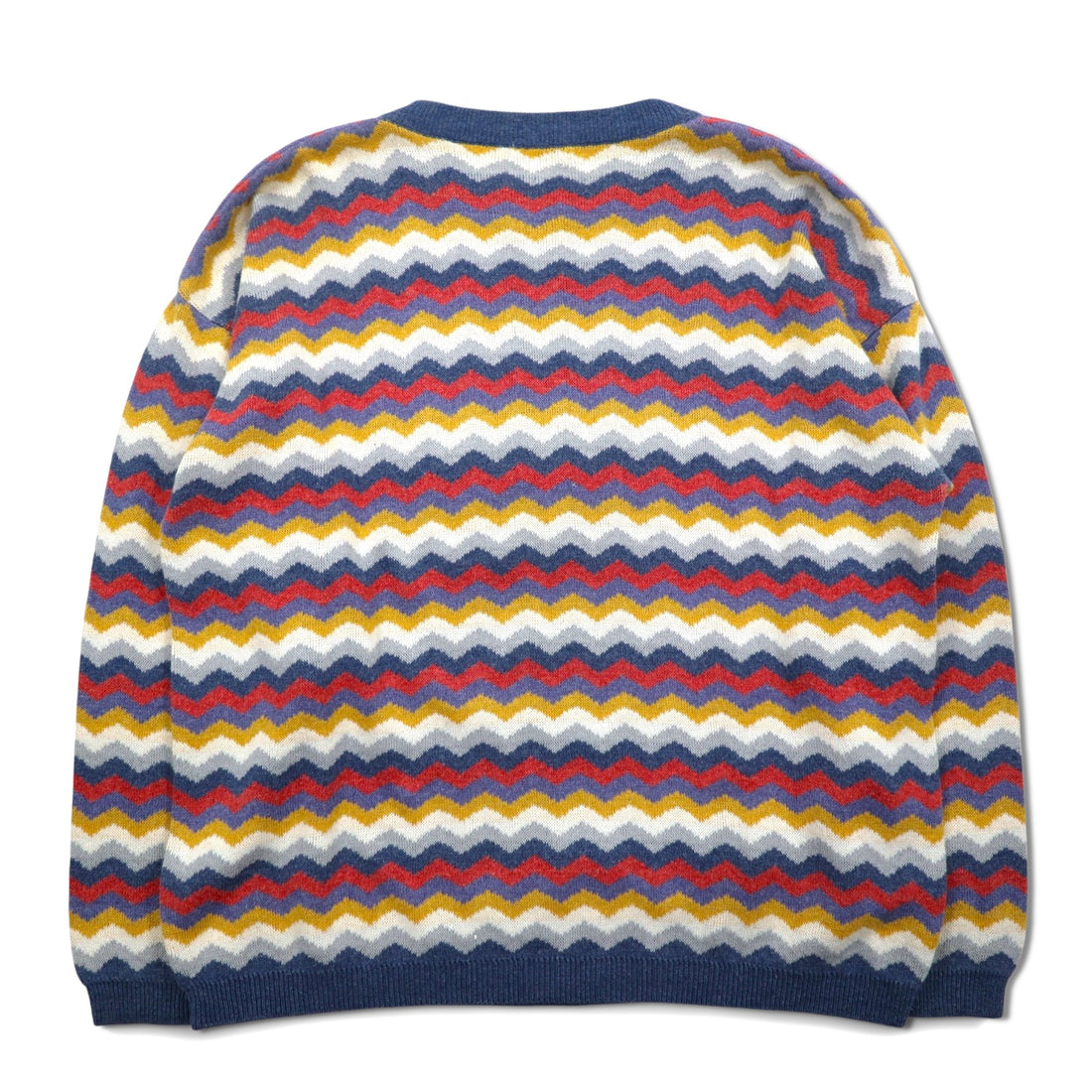 Vintage 90s Italy Made Retro Zigzag Pattern Sweater MARTINI Cotton Knit L Multicolor Border