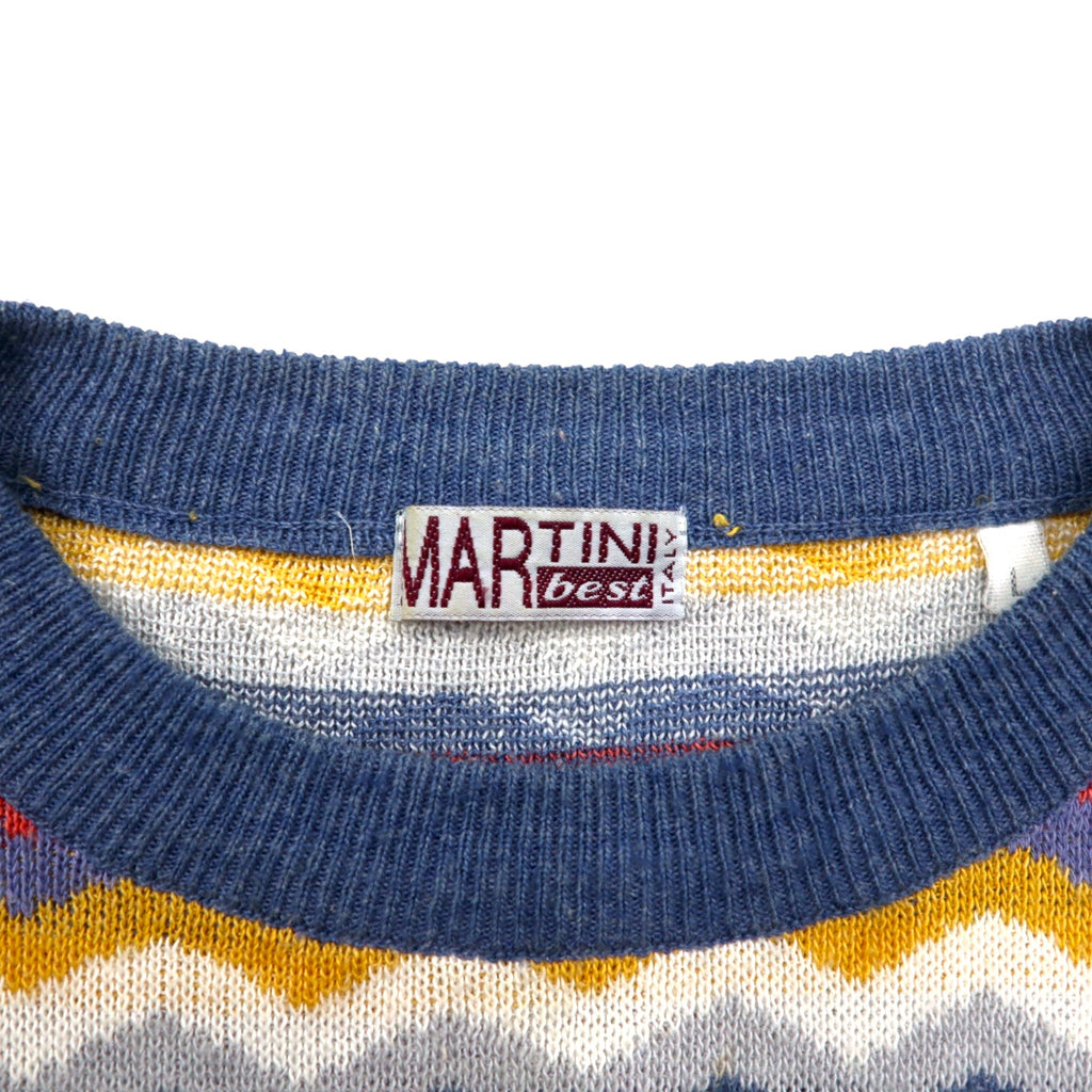 Vintage 90s Italy Made Retro Zigzag Pattern Sweater MARTINI Cotton Knit L Multicolor Border