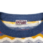 Vintage 90s Italy Made Retro Zigzag Pattern Sweater MARTINI Cotton Knit L Multicolor Border
