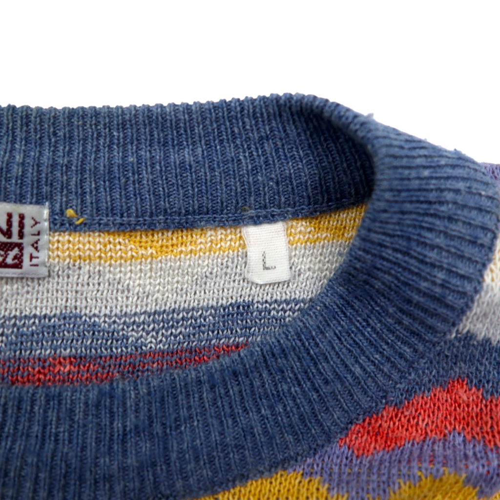 Vintage 90s Italy Made Retro Zigzag Pattern Sweater MARTINI Cotton Knit L Multicolor Border