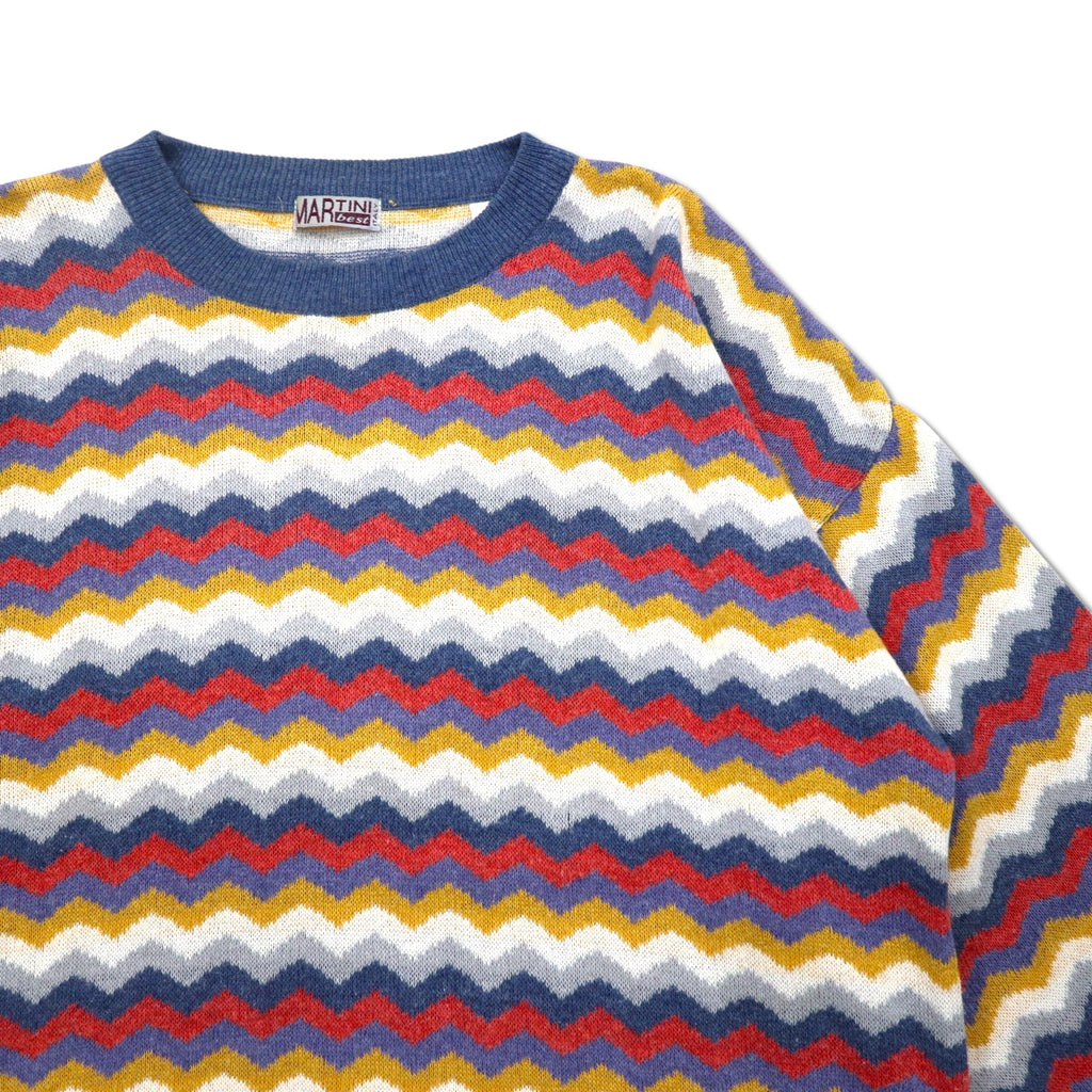 Vintage 90s Italy Made Retro Zigzag Pattern Sweater MARTINI Cotton Knit L Multicolor Border