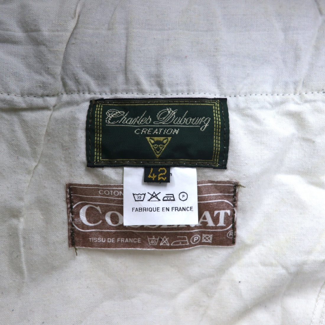 フランス製 80年代 Charles Dubourg テーパード コーデュロイパンツ L カーキ コットン COSSERAT 裾ジップ レザー パイピング DMCジップ