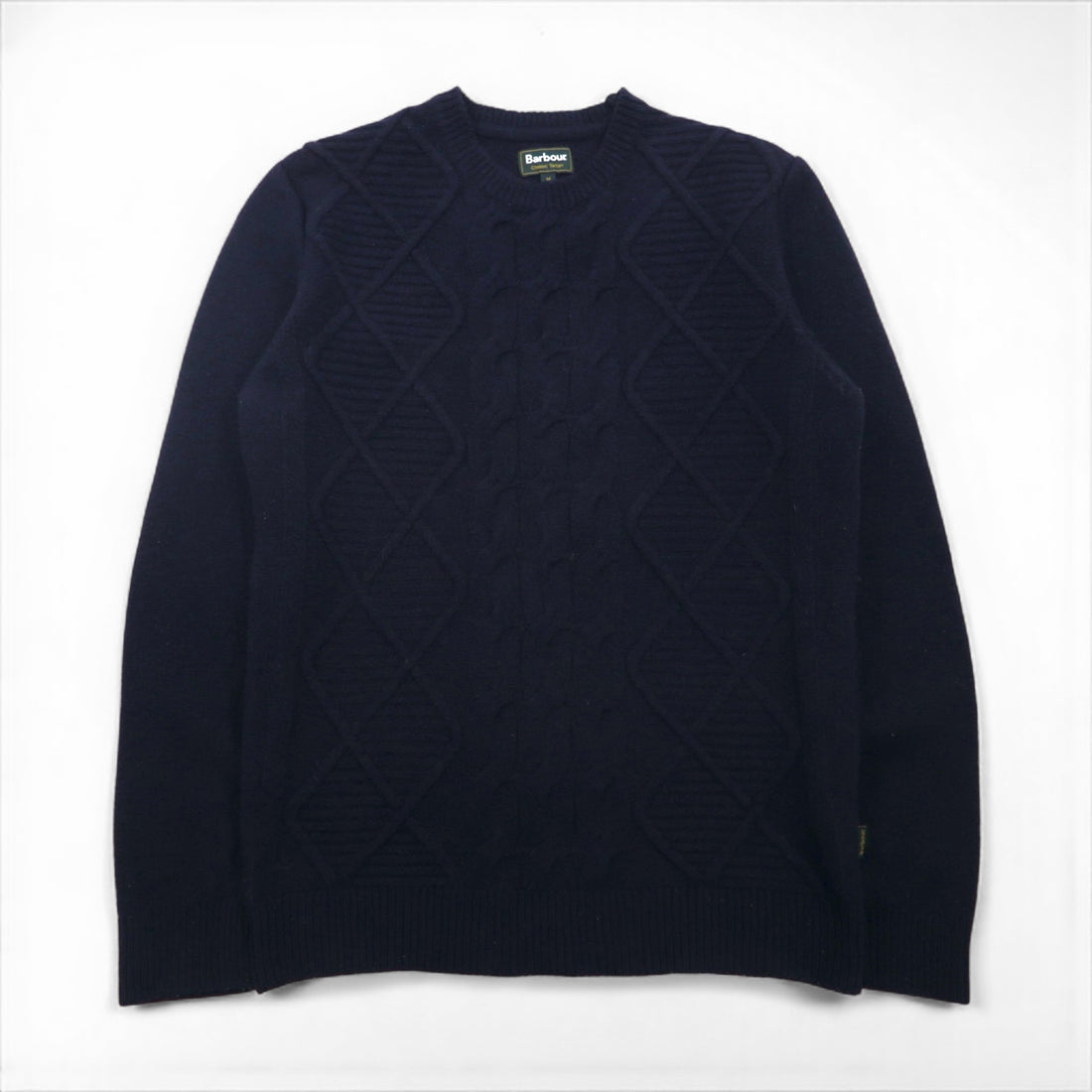 Barbour Fisherman's Aran Knit Sweater, Size M, Navy Wool, Classic Tartan, MKN1059NY94