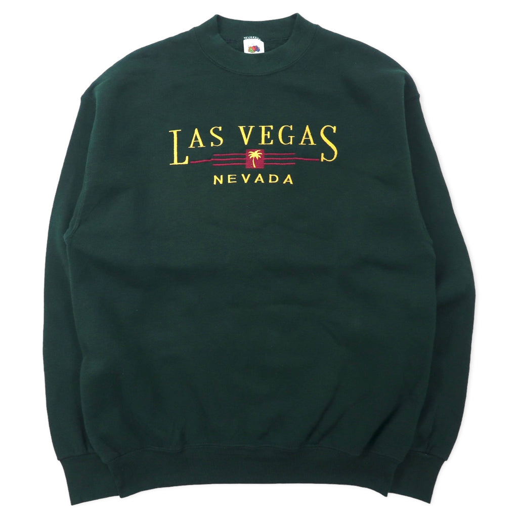 日本然リトテ-古着オンライン-FRUIT OF THE LOOM USA製 90年代 刺繍 スウェット L グリーン コットン 裏起毛 LAS VEGAS-Fruit of the Loom USA Made 90s Embroidery Sweatshirt L Green Cotton Brushed Lining Las Vegas