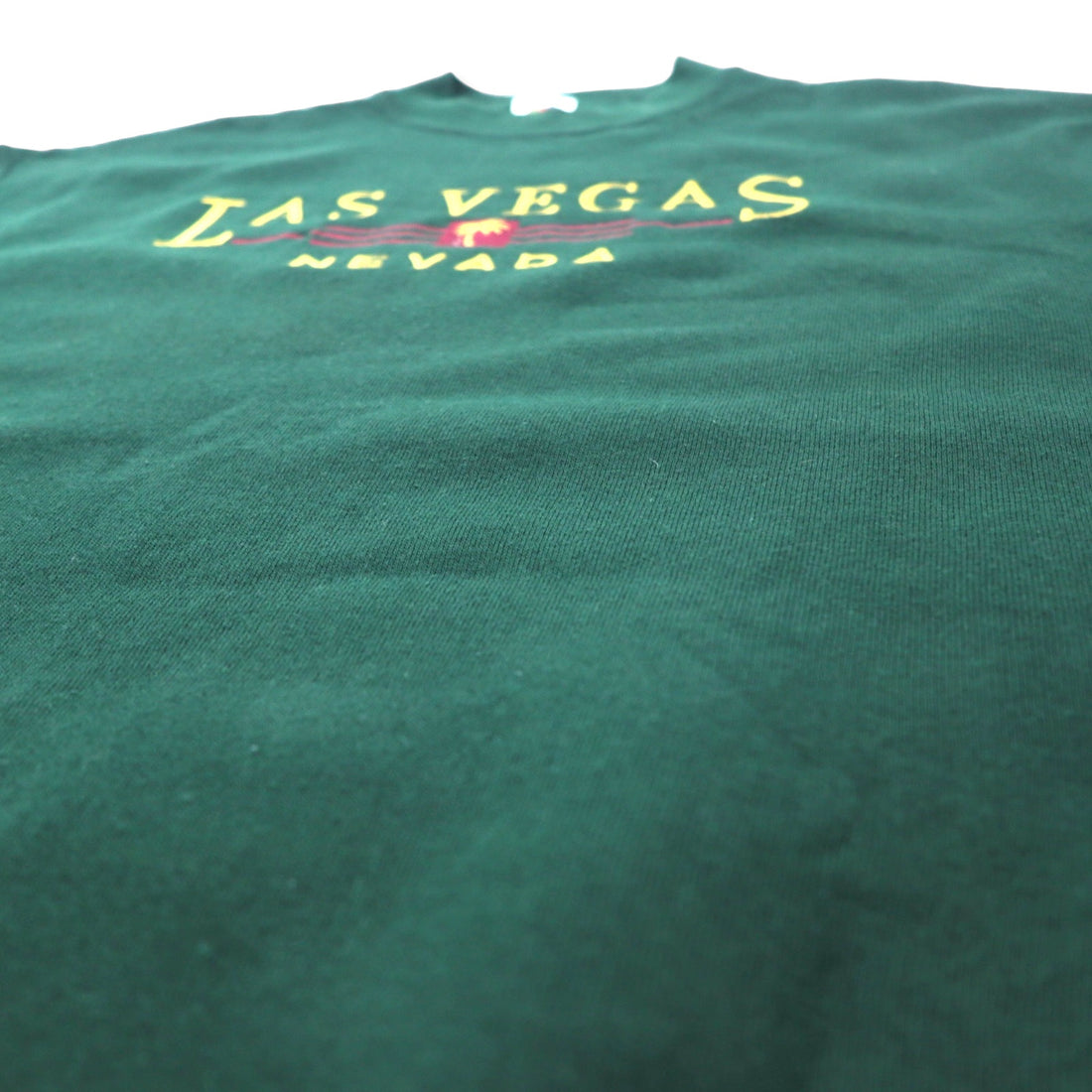 FRUIT OF THE LOOM USA made 90s embroidered sweatshirt L green cotton fleece lining LAS VEGAS