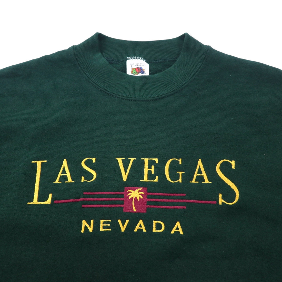 FRUIT OF THE LOOM USA made 90s embroidered sweatshirt L green cotton fleece lining LAS VEGAS