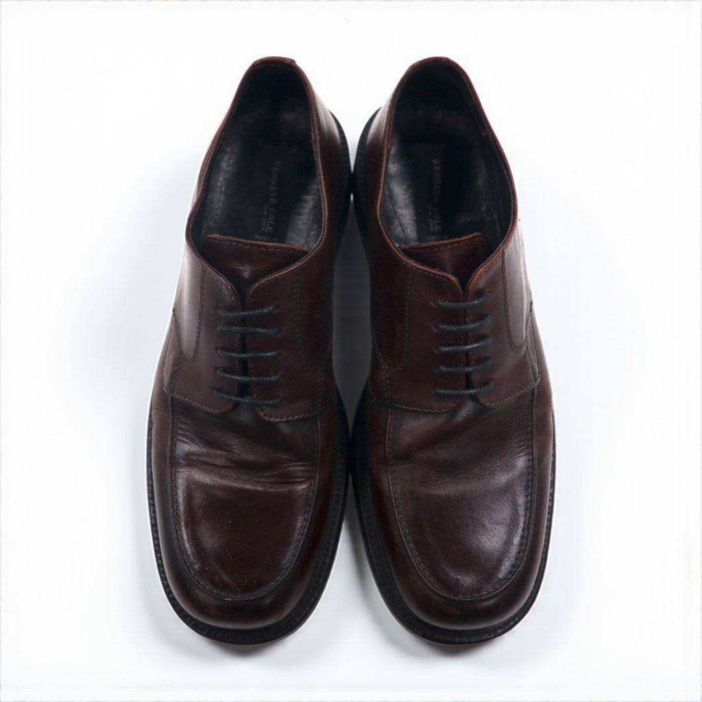 Kenneth Cole's Italian Vintage Leather Derby Shoes, brown leather, size 28cm, moc-toe dress shoes.