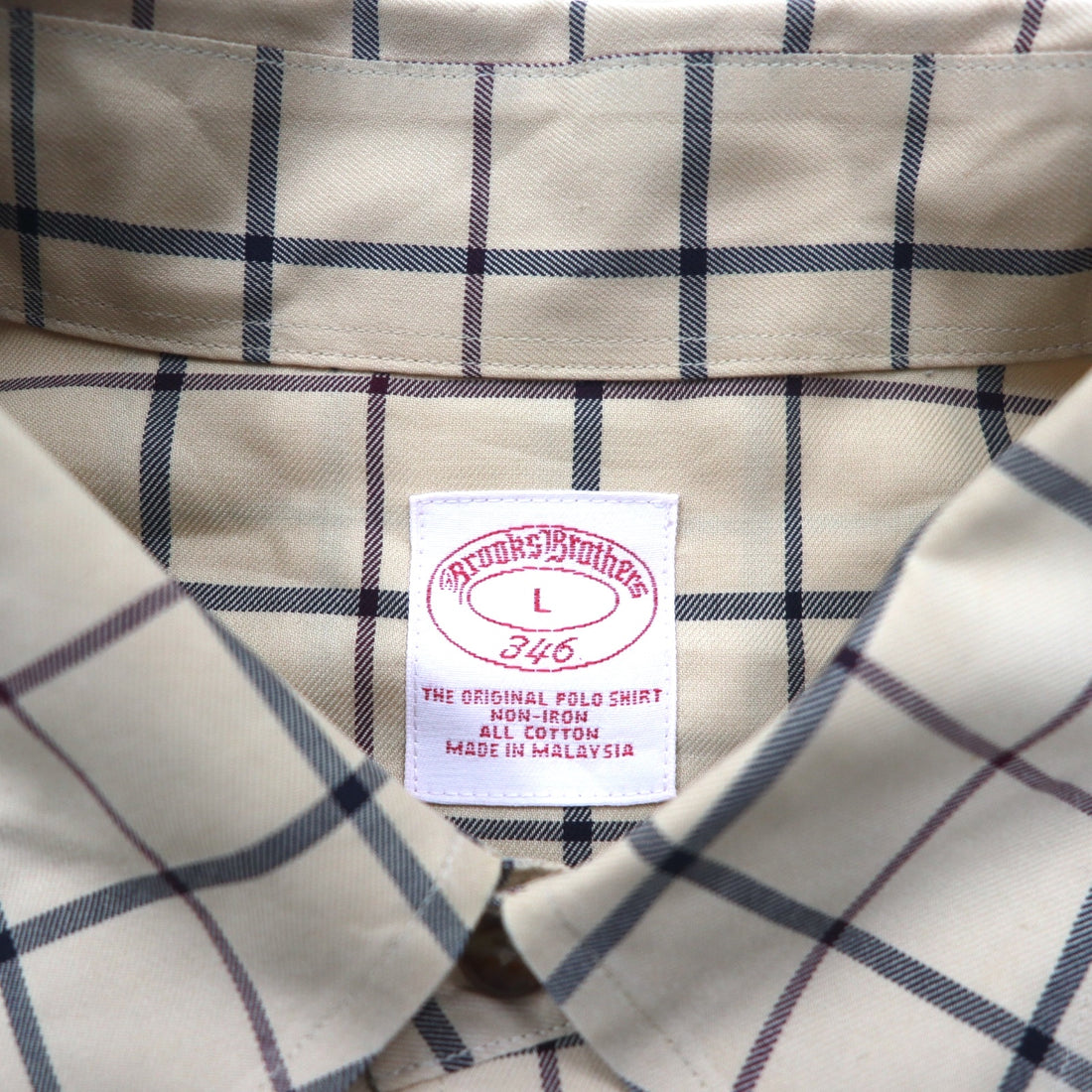 Brooks Brothers Windowpane Check Button-Down Shirt, L, Beige, Cotton, Non-Iron