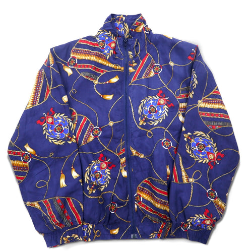 90s BOGARI STUDIO All-over Print Silk Zip-up Blouson, M, Navy