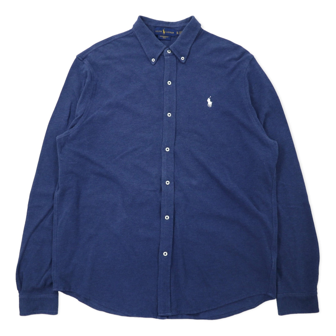 日本然リトテ-古着オンライン-RALPH LAUREN フェザーウェイト メッシュ ボタンダウンシャツ XL ネイビー コットン 鹿の子 スモールポニー刺繍 FEATHERWEIGHT MESH-RALPH LAUREN Featherweight Mesh button-down Shirts XL Navy Cotton Pique Small Pony Embroidery FEATHERWEIGHT MESH
