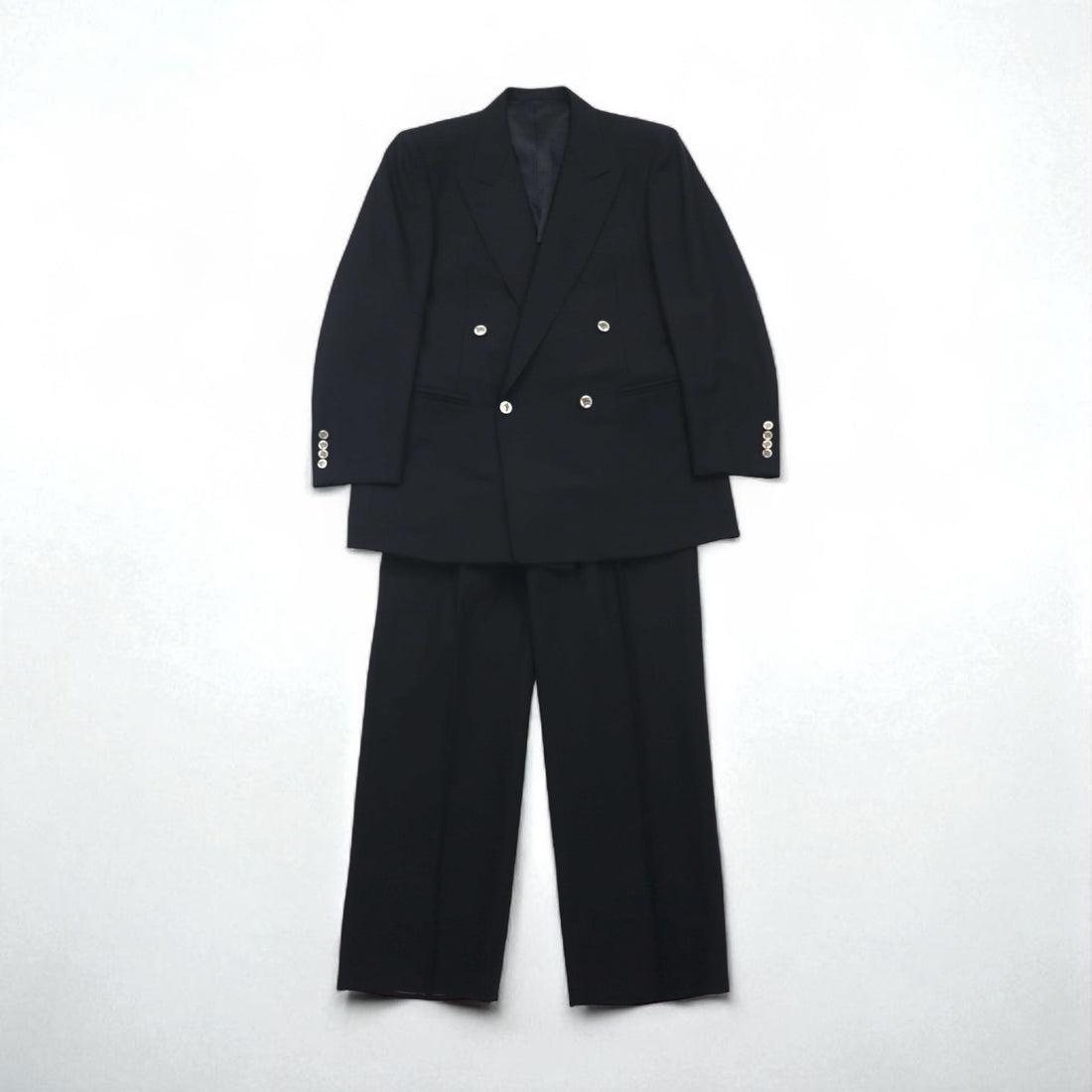 BURBERRY 日本製 ピークドラペル ダブル ブレザー セットアップ スーツ M メタルボタン 羊毛 ギャバジン