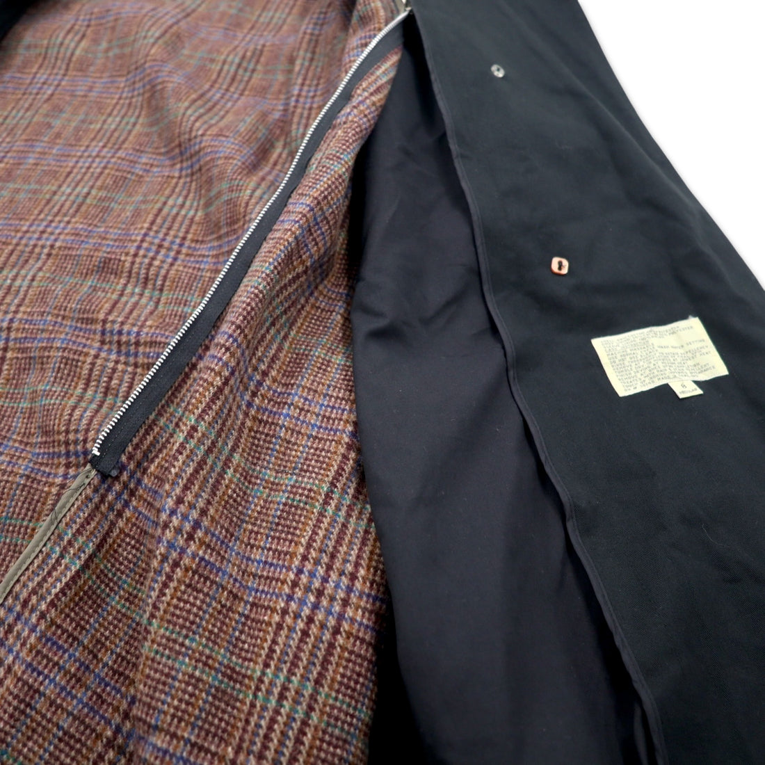 90s Vintage Trench Double-Breasted Coat Misty Harbor トレンチコート M ブラック コットン チェックライナー着脱式 ベルト付き