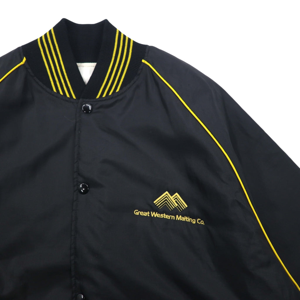 Made in USA 90s Holloway varsity jacket XL black nylon snap button US company embroidery Great Western Malting Co.