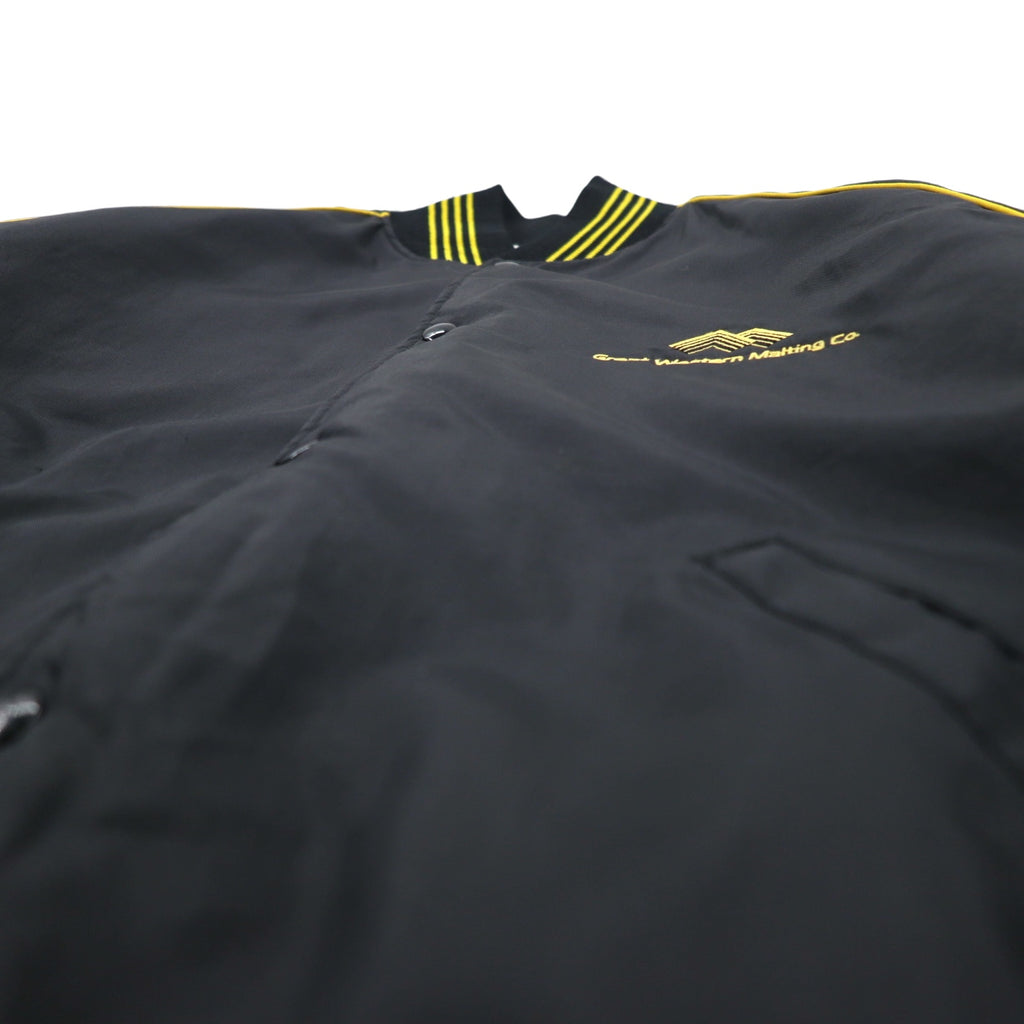 Made in USA 90s Holloway varsity jacket XL black nylon snap button US company embroidery Great Western Malting Co.