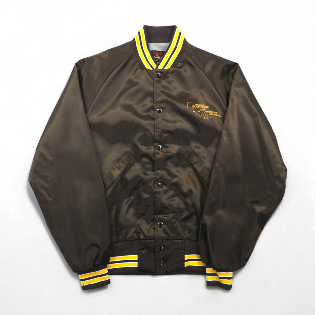 90s USA Vintage Varsity Jacket, Made in the USA, Size M, Brown, Pla-Jac by Dunbrooke