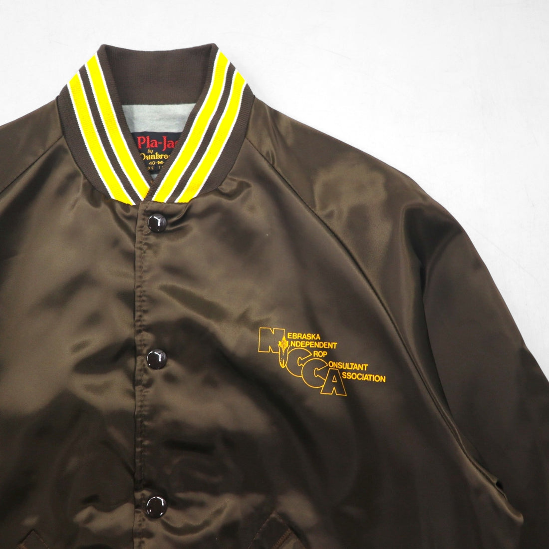 90s USA Vintage Varsity Jacket, Made in the USA, Size M, Brown, Pla-Jac by Dunbrooke