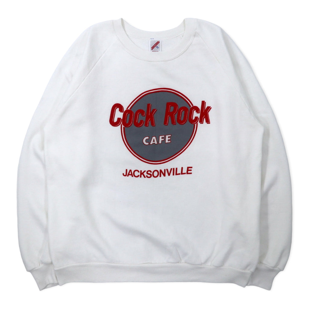 日本然リトテ-古着オンライン-JERZEES USA製 90年代 プリント スウェット XL ホワイト コットン 裏起毛 Hard Rock CAFE パロディ-JERZEES USA Made 90's Print Sweatshirt XL White Cotton brushed lining Hard Rock CAFE Parody