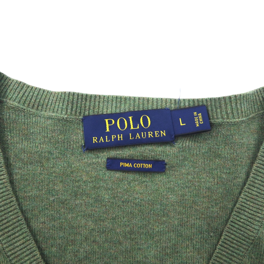 POLO RALPH LAUREN V-neck Pima Cotton Knit Sweater L Khaki Small Pony Embroidery PIMA COTTON