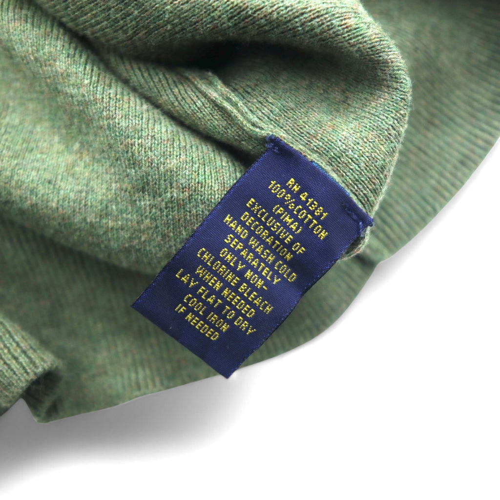 POLO RALPH LAUREN V-neck Pima Cotton Knit Sweater L Khaki Small Pony Embroidery PIMA COTTON
