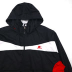 STARTER Nylon Parka Track Jacket Jersey, Size L, Black, with Hood Storage