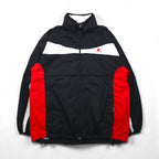 STARTER Nylon Parka Track Jacket Jersey, Size L, Black, with Hood Storage