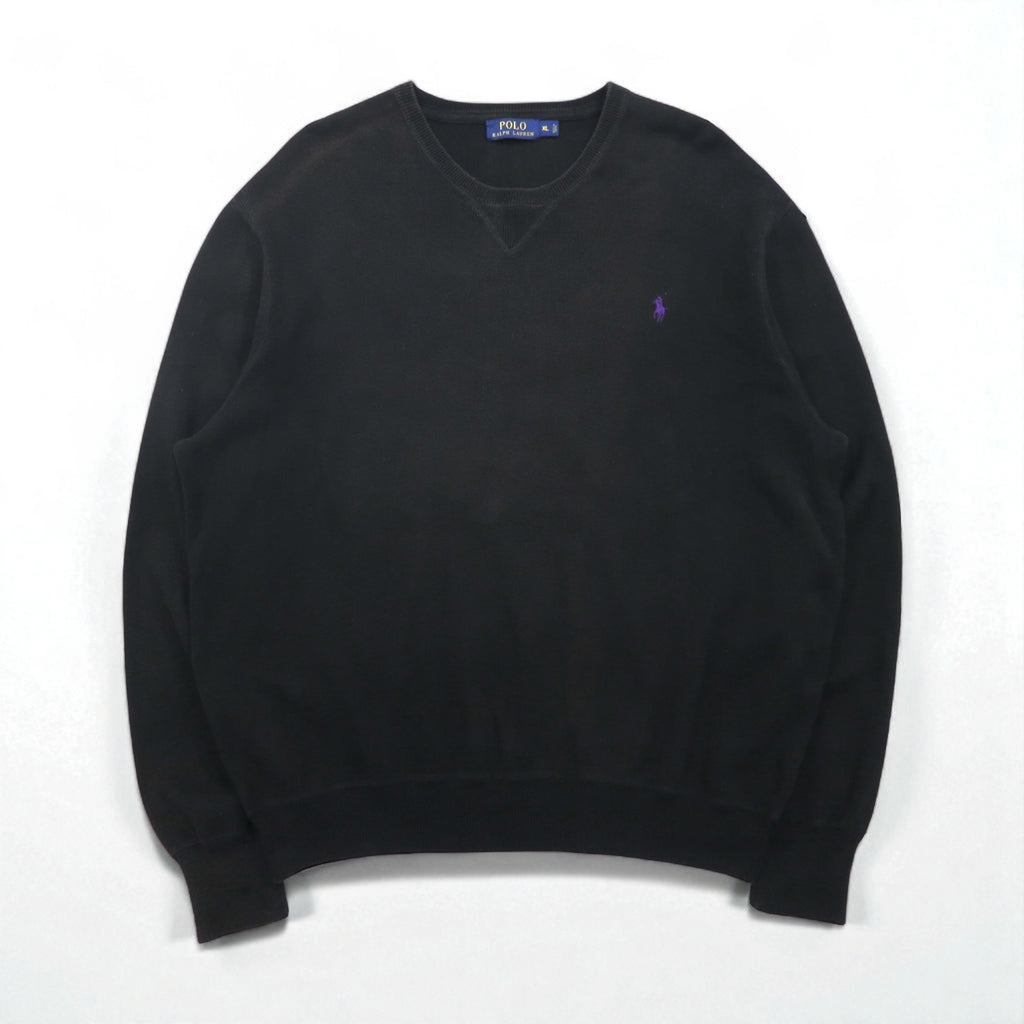 Polo Ralph Lauren V-neck sweatshirt, XL, black cotton with small pony embroidery