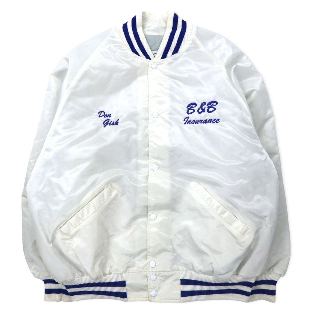 日本然リトテ-古着オンライン-DeLONG USA製 90年代 スタジャン XL ホワイト ナイロン キルティングライナー MUHLENBERG NORTH STARS バックプリント-DeLONG USA Made 90's Varsity Jacket XL White Nylon Quilted Liner MUHLENBERG NORTH STARS Back Print
