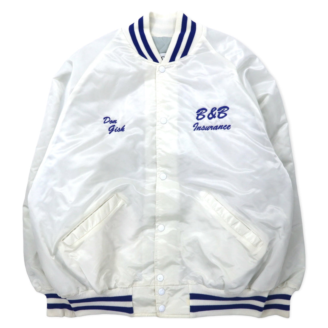 日本然リトテ-古着オンライン-DeLONG USA製 90年代 スタジャン XL ホワイト ナイロン キルティングライナー MUHLENBERG NORTH STARS バックプリント-DeLONG USA Made 90's Varsity Jacket XL White Nylon Quilted Liner MUHLENBERG NORTH STARS Back Print