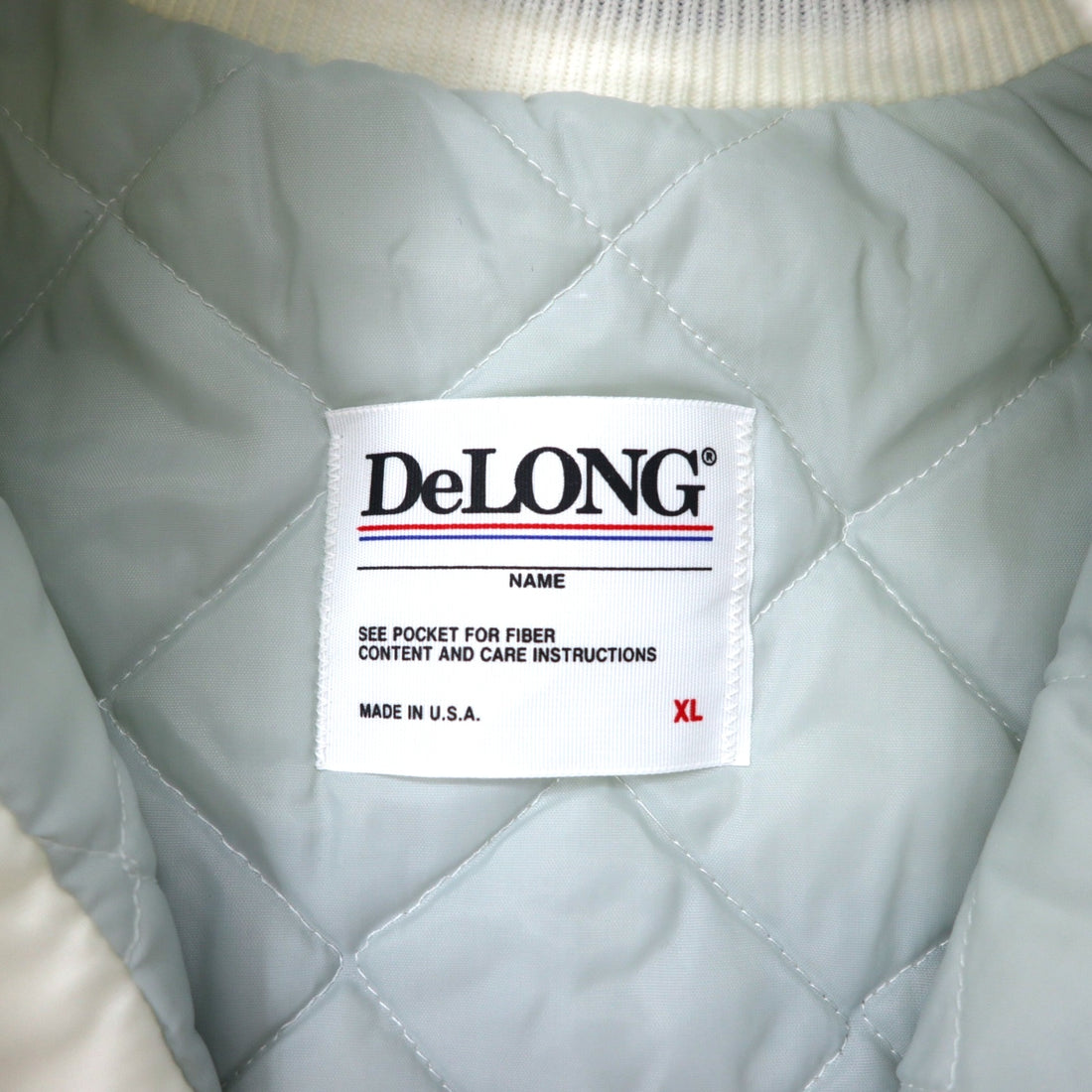 DeLONG USA made 90s varsity jacket XL white nylon quilted liner MUHLENBERG NORTH STARS back print