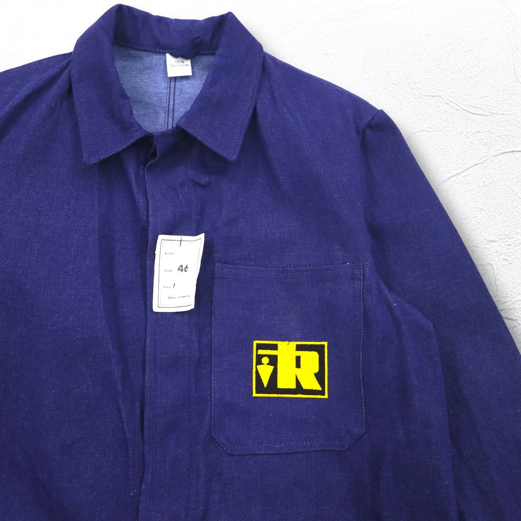 Vintage 70s Euro Work Jacket SANFOR 70s German made denim coverall work jacket L size deadstock unused