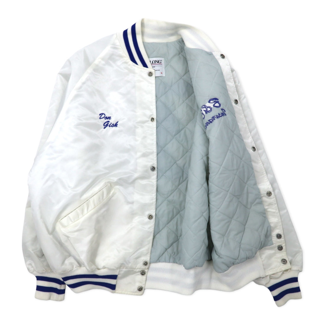 DeLONG USA made 90s varsity jacket XL white nylon quilted liner MUHLENBERG NORTH STARS back print