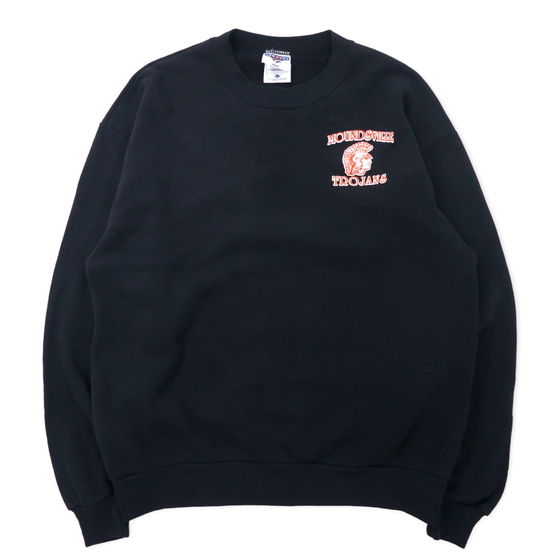 日本然リトテ-古着オンライン-JERZEES USA製 90年代 プリント スウェット L ブラック コットン MOUNDSVILLE TROJANS-Jerzees USA MADE 90s Print Sweatshirt L Black Cotton Moundsville Trojans