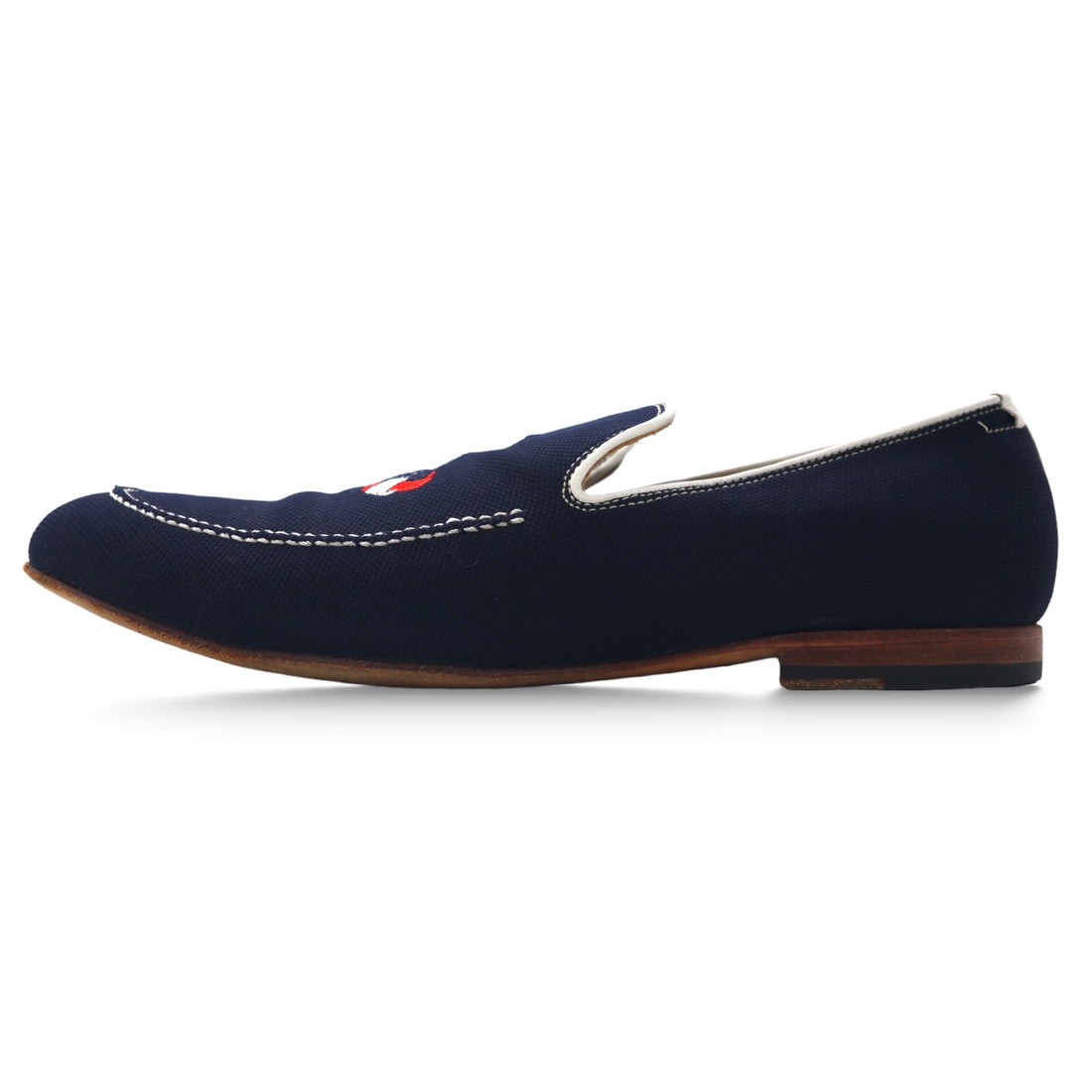 日本然リトテ-古着オンライン-polpetta スリッポン ローファー 26.5cm ネイビー キャンバス タッセル刺繍 TROMPE-polpetta Slip-on Loafers US8.5 Navy Canvas Tassel Embroidery TROMPE