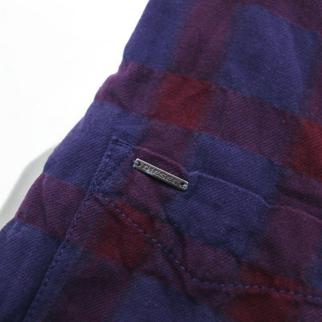 DIESEL Cut-off Grunge Check Shirt M Navy Purple Distressed