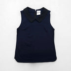 MIHARA YASUHIRO Collared Sleeveless Blouse, Size L, Navy, Cotton Stretch, Made in Japan
