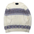 90s TARA DESIGN Jacquard Cotton Knit Sweater L White Purple Argyle Pattern Made in Japan