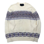 90s TARA DESIGN Jacquard Cotton Knit Sweater L White Purple Argyle Pattern Made in Japan